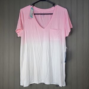 NWT Market & Spruce Hannah V-Neck Knit T-Shirt Short Sleeve Pink/White Women's L